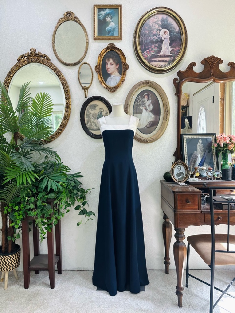 Classic Navy Maxi Dress with White dress